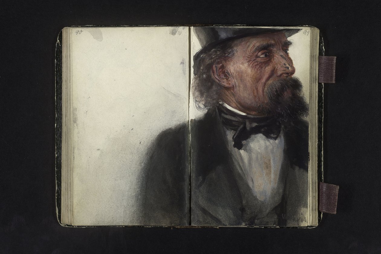 Porträt eines Mannes mit Zylinder von Adolph Menzel