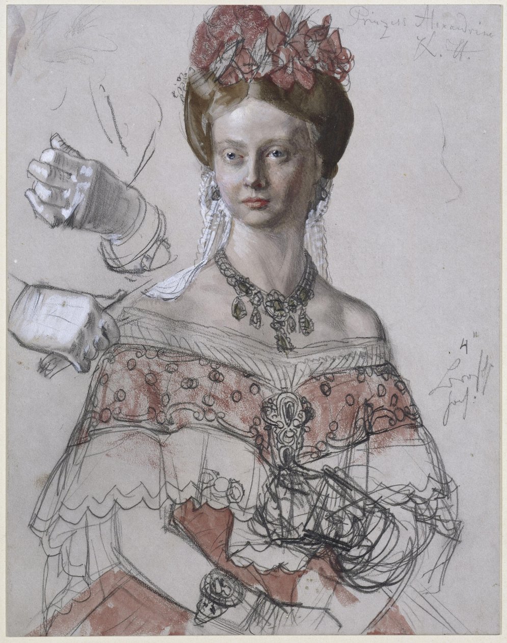 Prinzessin Alexandrine von Preußen, Porträtstudie zum Gemälde "Die Krönung Wilhelms I. in Königsberg" von Adolph Menzel