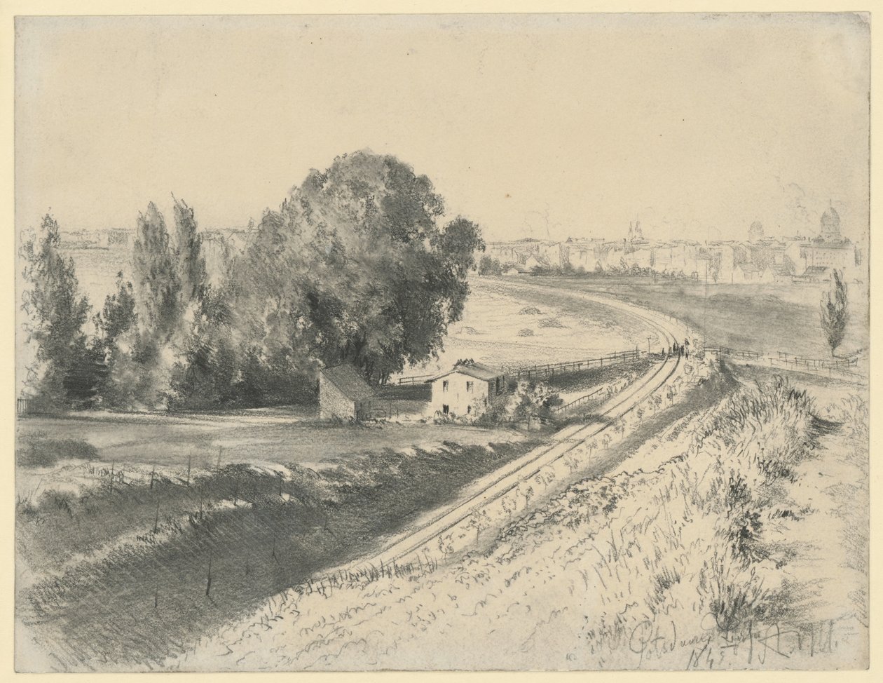 Skizze zum Bild "Die Berlin-Potsdamer Eisenbahn" von Adolph Menzel