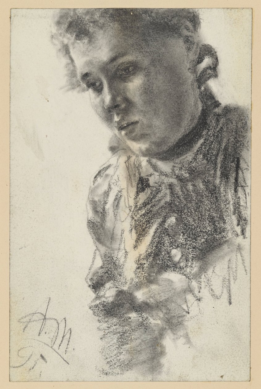 Weibliches Brustbild nach links, den Kopf geneigt von Adolph Menzel