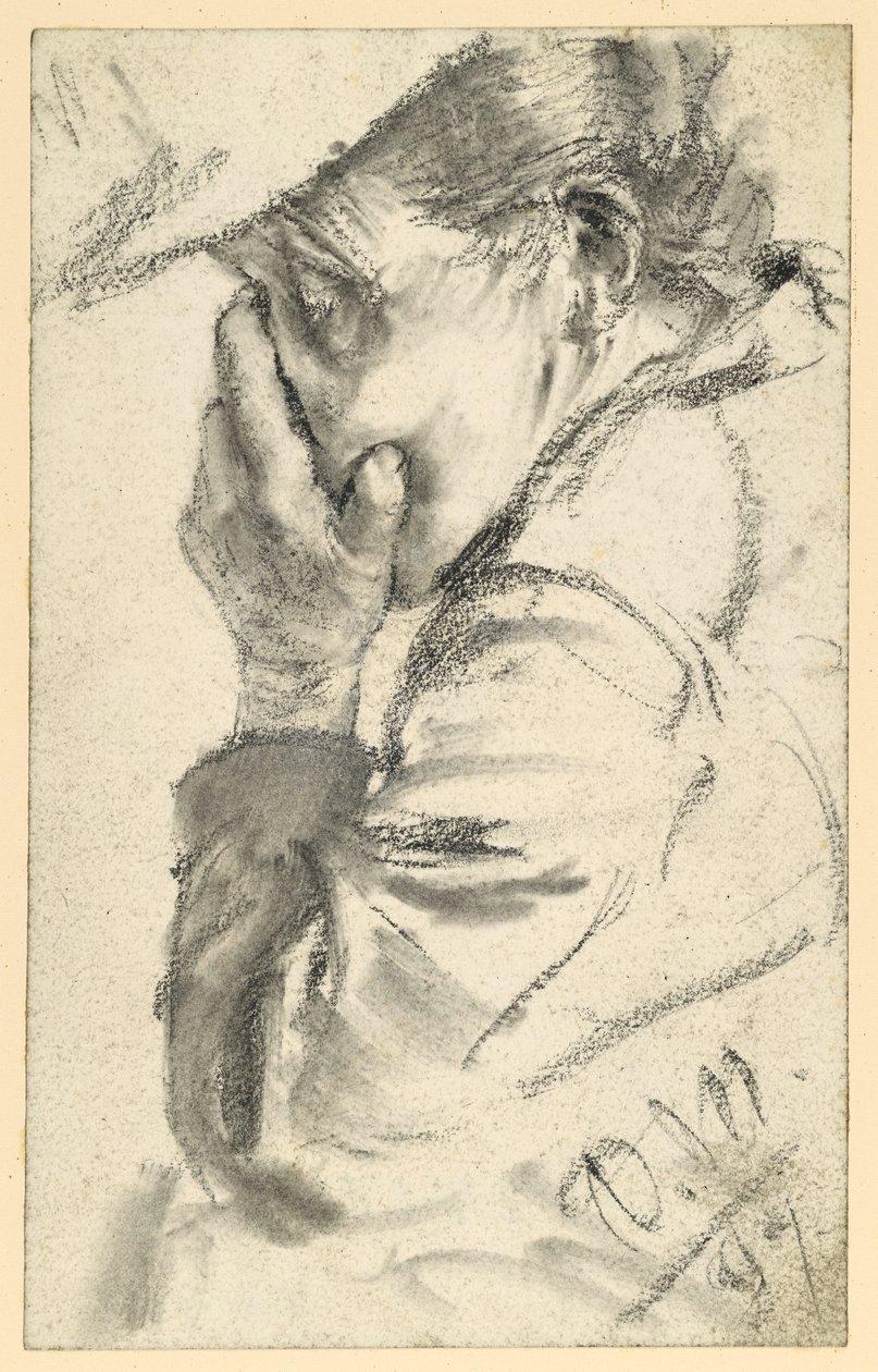 Weinende alte Frau, das Gesicht in die Hand gepresst, Brustbild nach links von Adolph Menzel