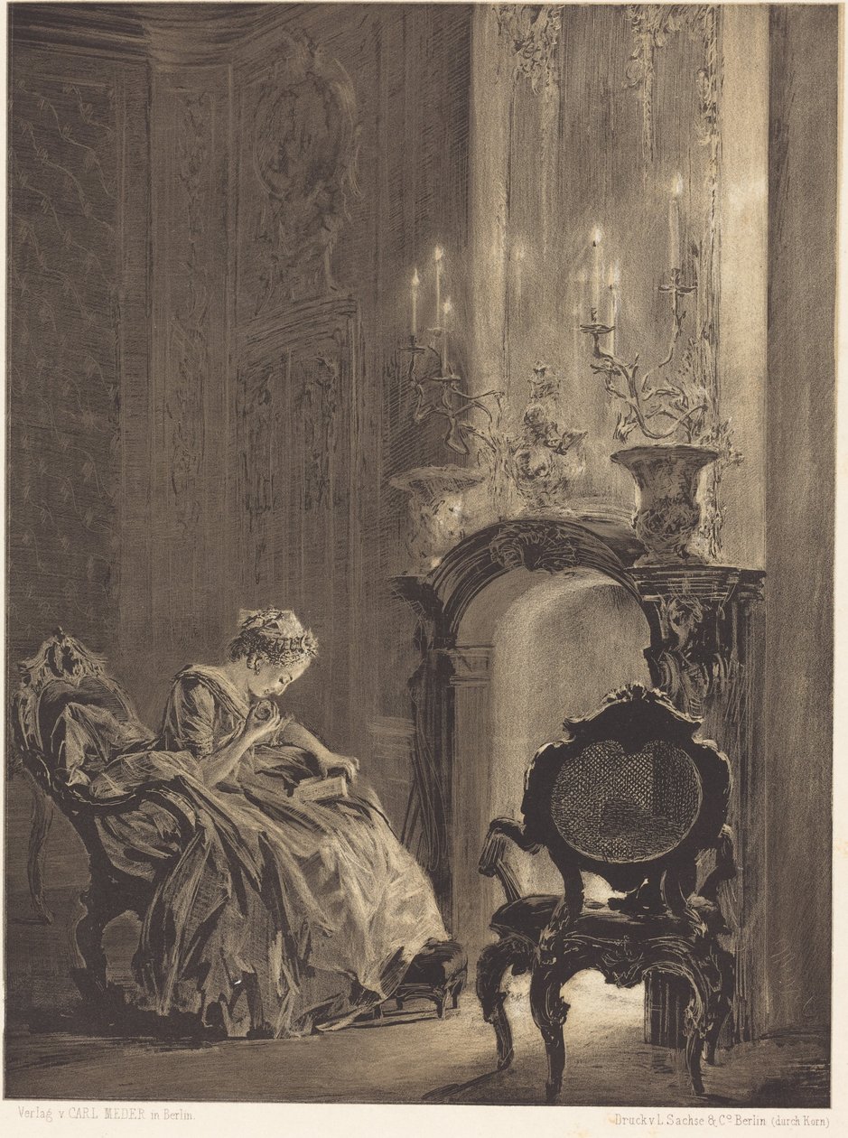 Frau vor einem Feuer von Adolph Menzel