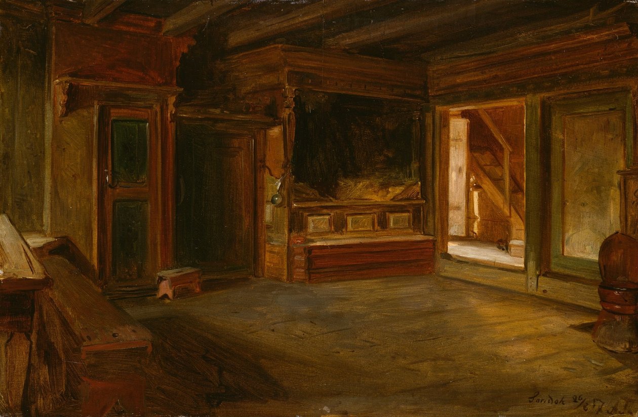 Bauernhof-Interieur aus Sandak von Adolph Tidemand