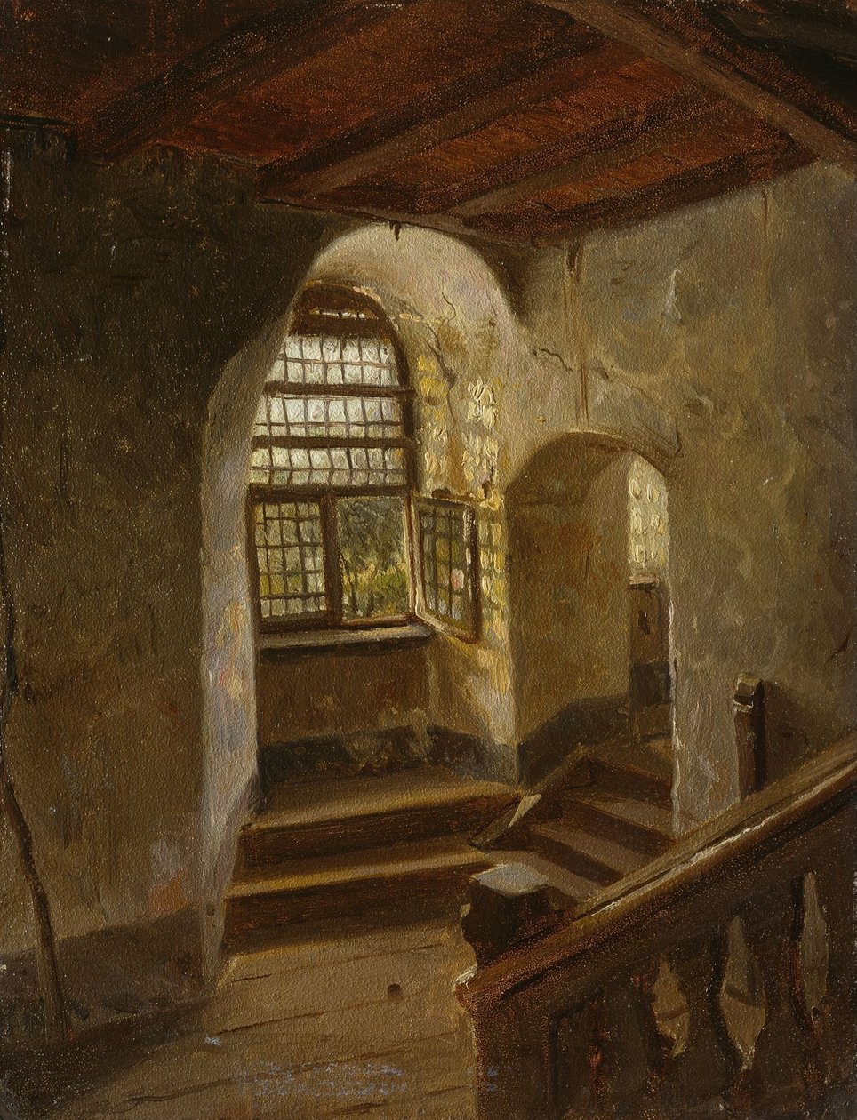 Treppe in einem Schloss am Rhein von Adolph Tidemand