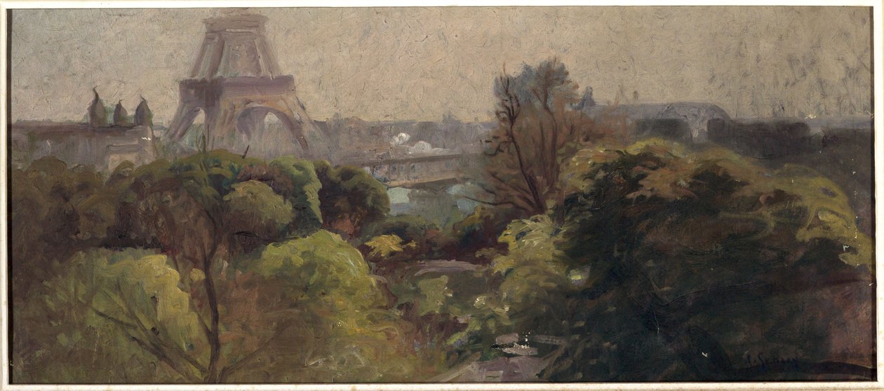 Der Eiffelturm, gesehen vom Delessert-Garten von Adolphe Ernest Gumery
