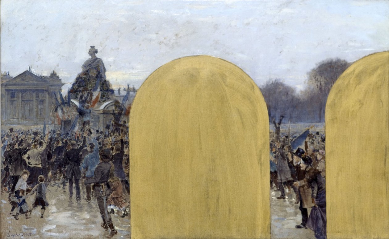 Skizze für das Büro des Präfekten im Pariser Rathaus: Versammlung vor der Straßburg-Statue von Adolphe Gustave Binet