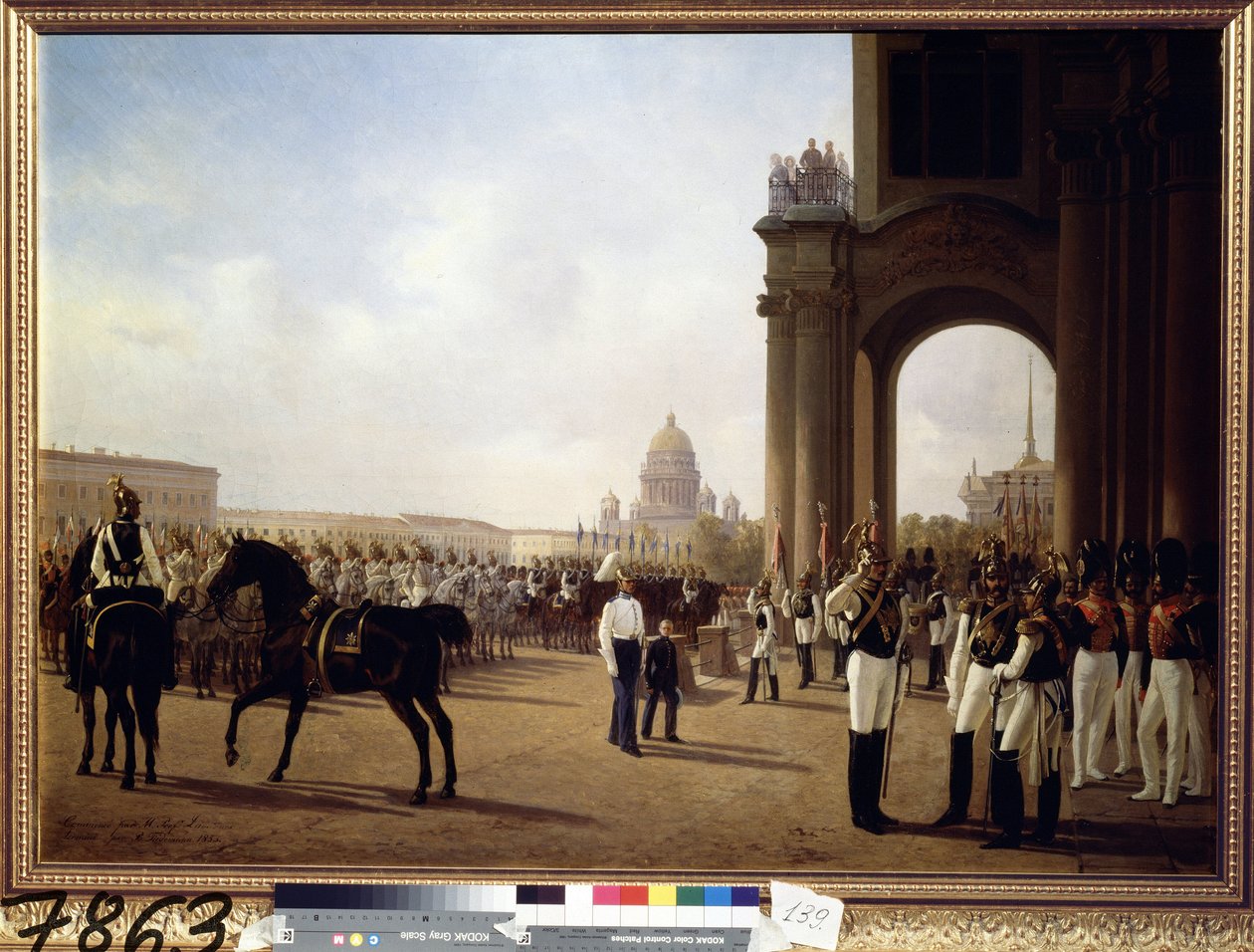 Militärparade auf dem Palastplatz in St. Petersburg von Adolphe Ladurner
