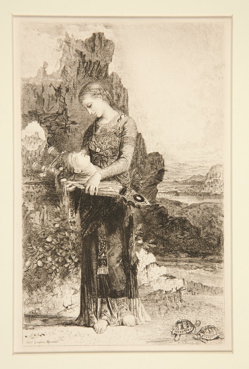 Tochter von Thrakien trägt den Kopf des Orpheus von Adolphe Lalauze