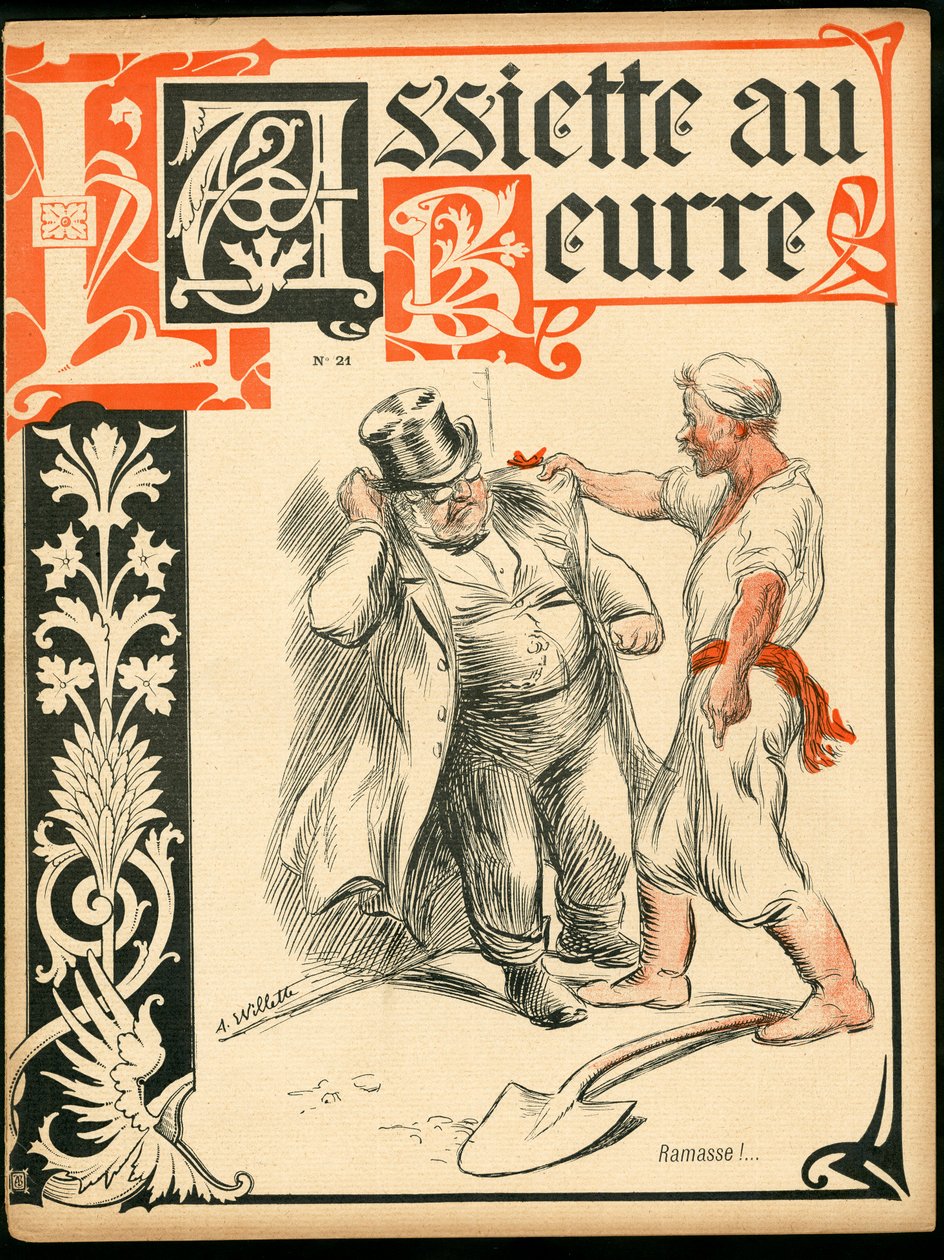 Titelblatt von „Der Butterteller“, Nummer 21, Satirisch in Farben von Adolphe Leon Willette