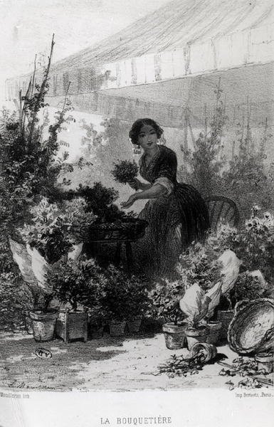 Die Blumenverkäuferin, Mitte des 19. Jahrhunderts von Adolphe Mouilleron
