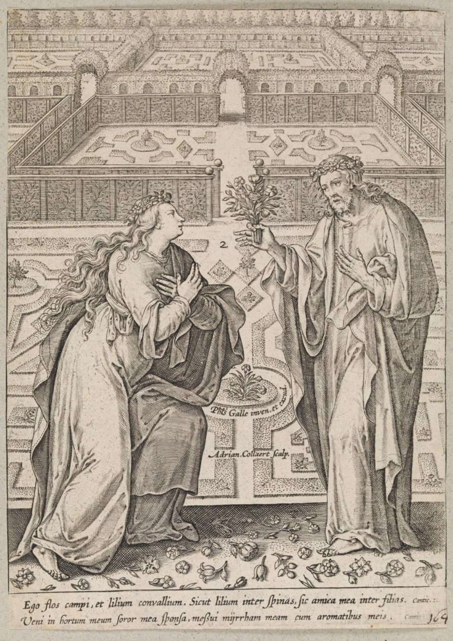 Christus und seine Braut, Ecclesia, in einem Garten von Adriaen Collaert