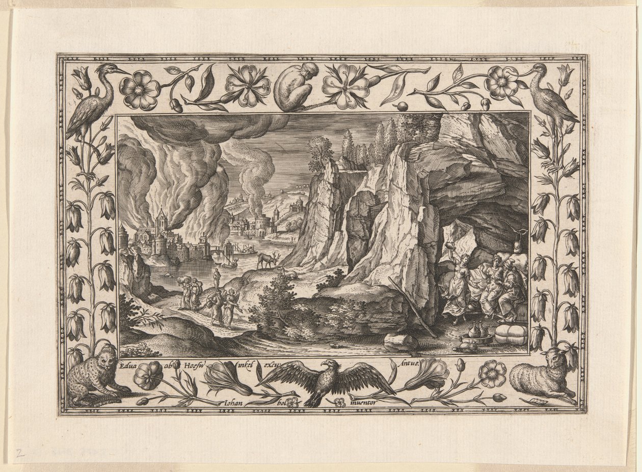 Lot und seine Töchter, aus Landschaften mit alten und neuen Testamentsszenen und Jagdszenen von Adriaen Collaert