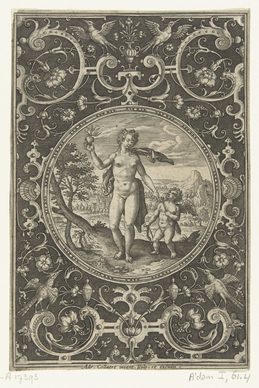 Medaillon mit Venus und dem Apfel des Paris in der Hand und Amor an ihrer Seite von Adriaen Collaert