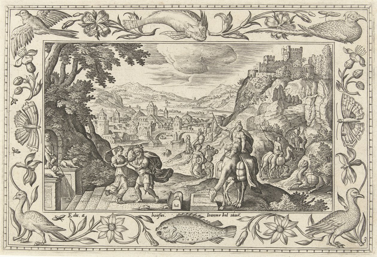 Rebekka und Eliëzer am Brunnen von Adriaen Collaert