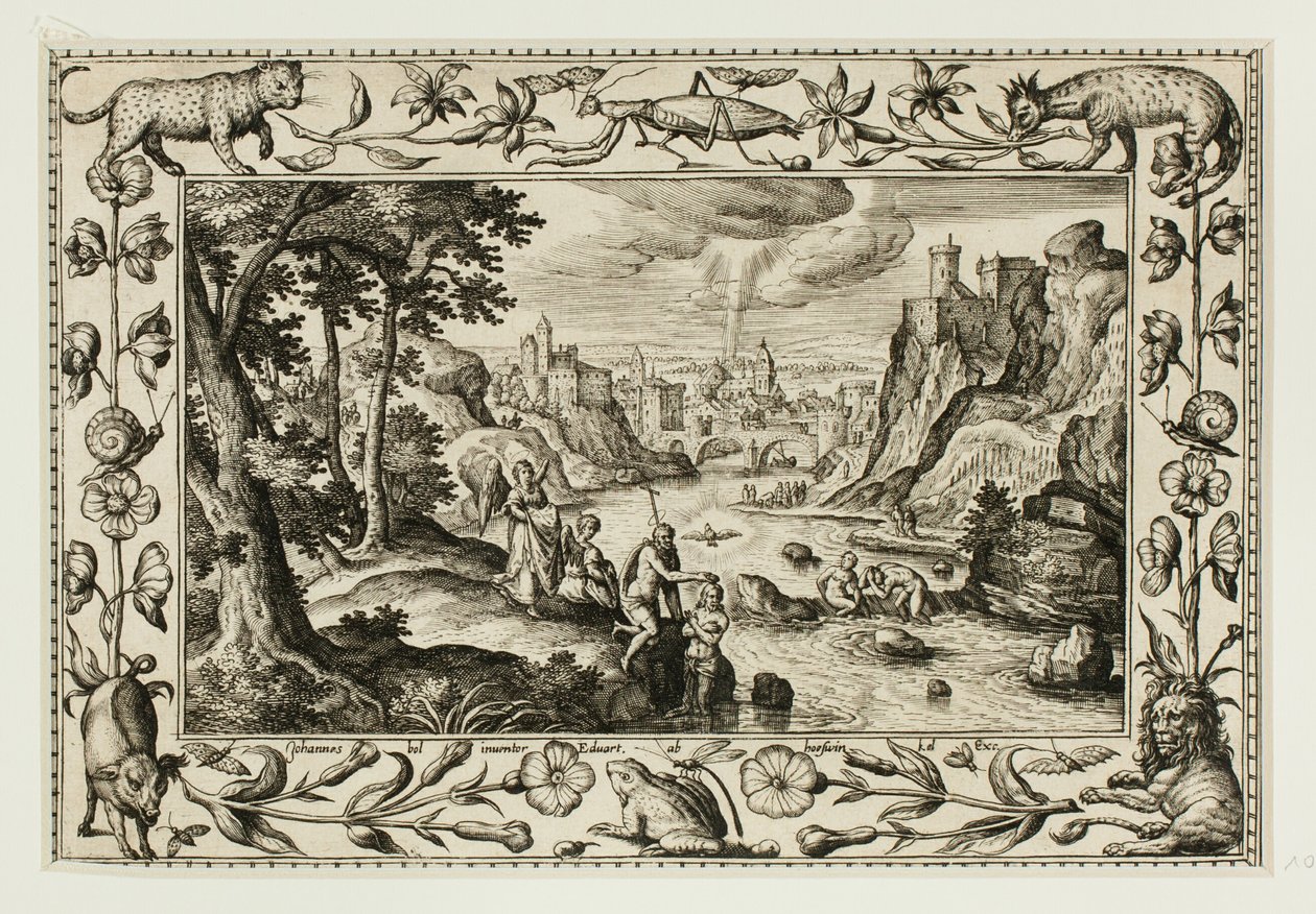 Die Taufe Christi, aus Landschaften mit Szenen aus dem Alten und Neuen Testament und Jagdszenen von Adriaen Collaert