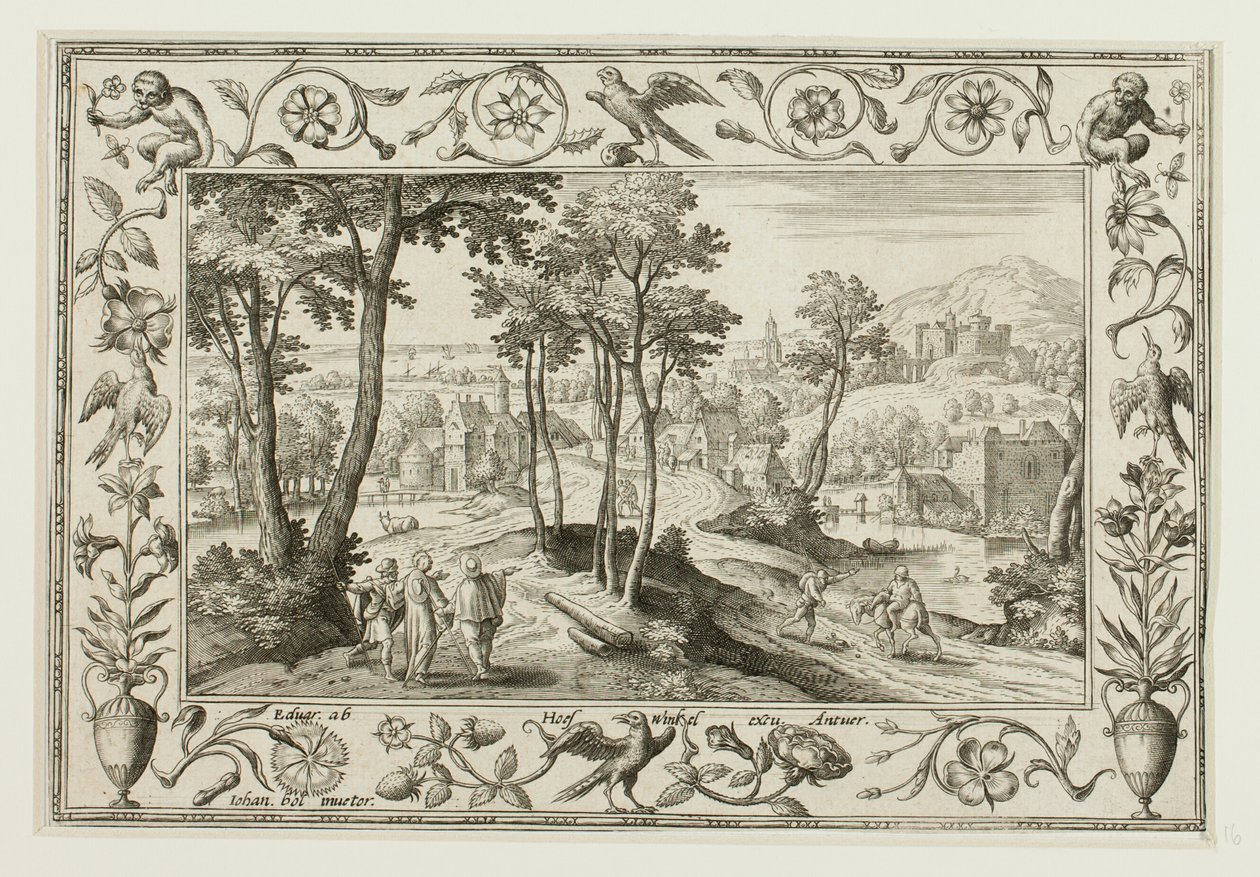 Die Reise nach Emmaus, aus Landschaften mit alten und neuen Testamentsszenen und Jagdszenen von Adriaen Collaert