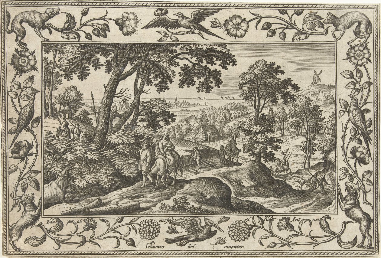 Flucht nach Ägypten (Landschaften mit biblischen, mythologischen Szenen und Jagdszenen) von Adriaen Collaert