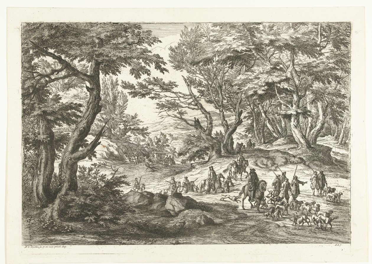 Landschaft mit Jagdgesellschaft Landschaften mit Jägern (Serientitel) von Adriaen Frans Boudewyns