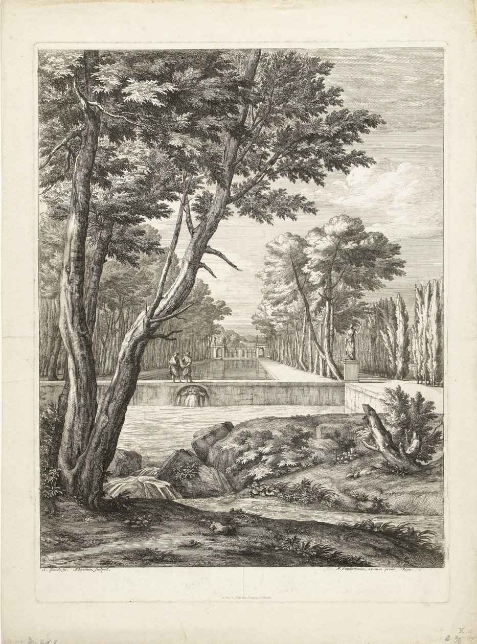 Landschaft mit zwei Männern bei einem Brunnen von Adriaen Frans Boudewyns