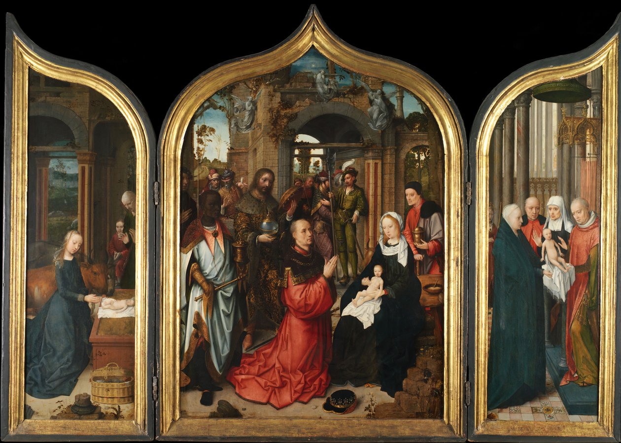 Die Geburt Christi, die Anbetung der Weisen, die Darstellung im Tempel, 1510-12 von Adriaen Isenbrandt