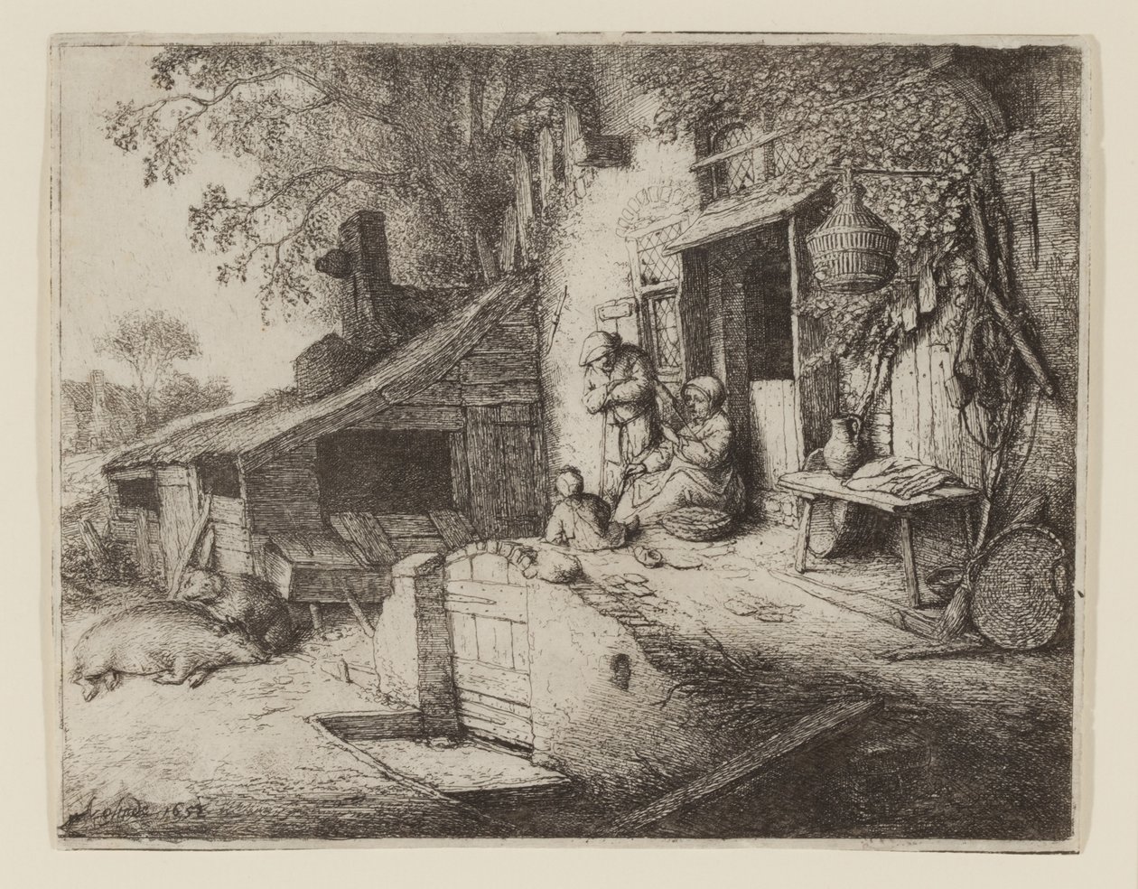 An der Hüttentür - Die Spinnerin von Adriaen Jansz. van Ostade