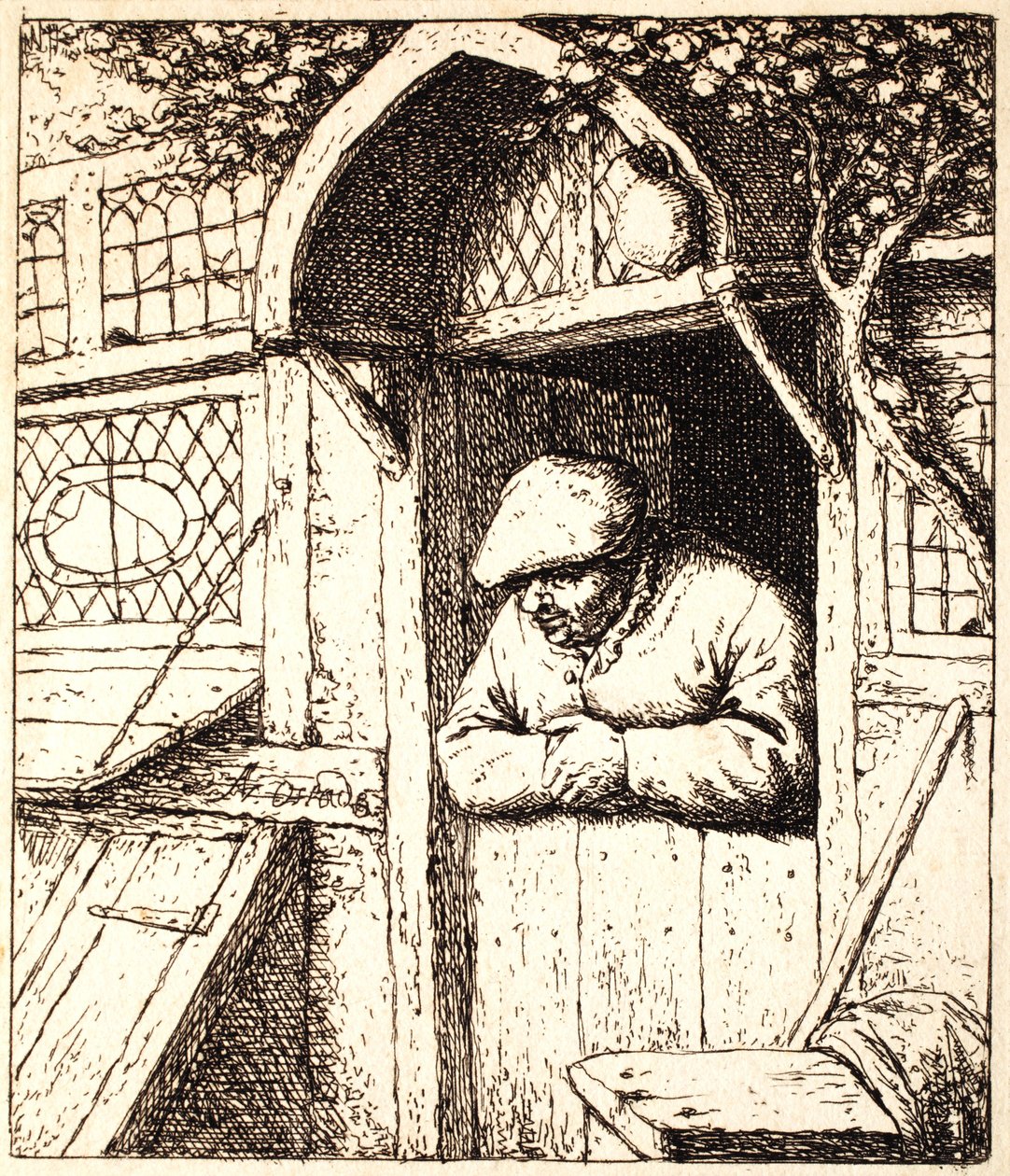 Mann, der sich an seine Tür lehnt, ca. 1672 von Adriaen Jansz. van Ostade