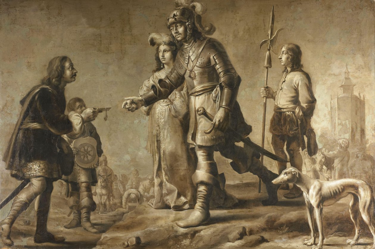 Boudewijn van Heusden (?-870) und seine Frau Sophia empfangen die Huldigung des Legaten von König Edmund, ca. 1626 von Adriaen Pietersz van de Venne (manner of)