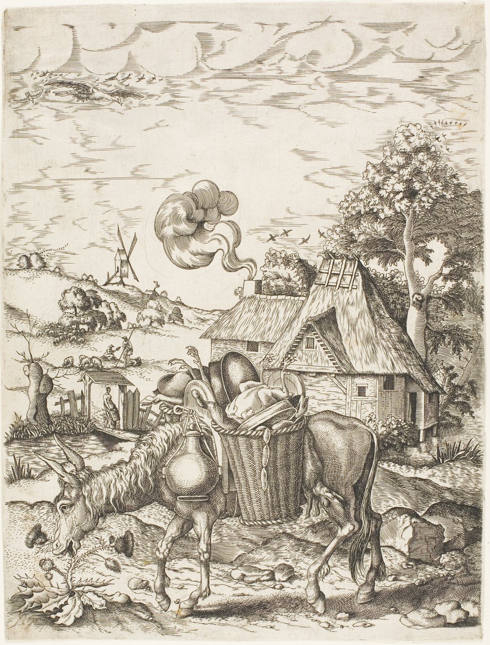 Der mit Nahrung beladene Esel, aus Emblematische Figuren von Tieren von Adriaen Pietersz. van de Venne
