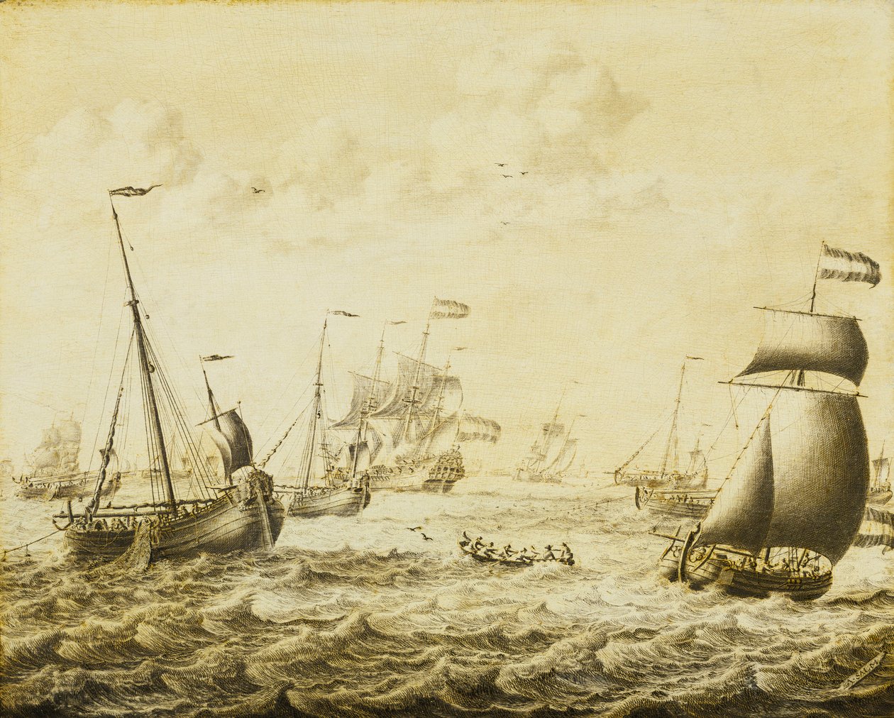 Niederländische Heringsfischerei, spätes 17. Jahrhundert von Adriaen or Abraham Salm