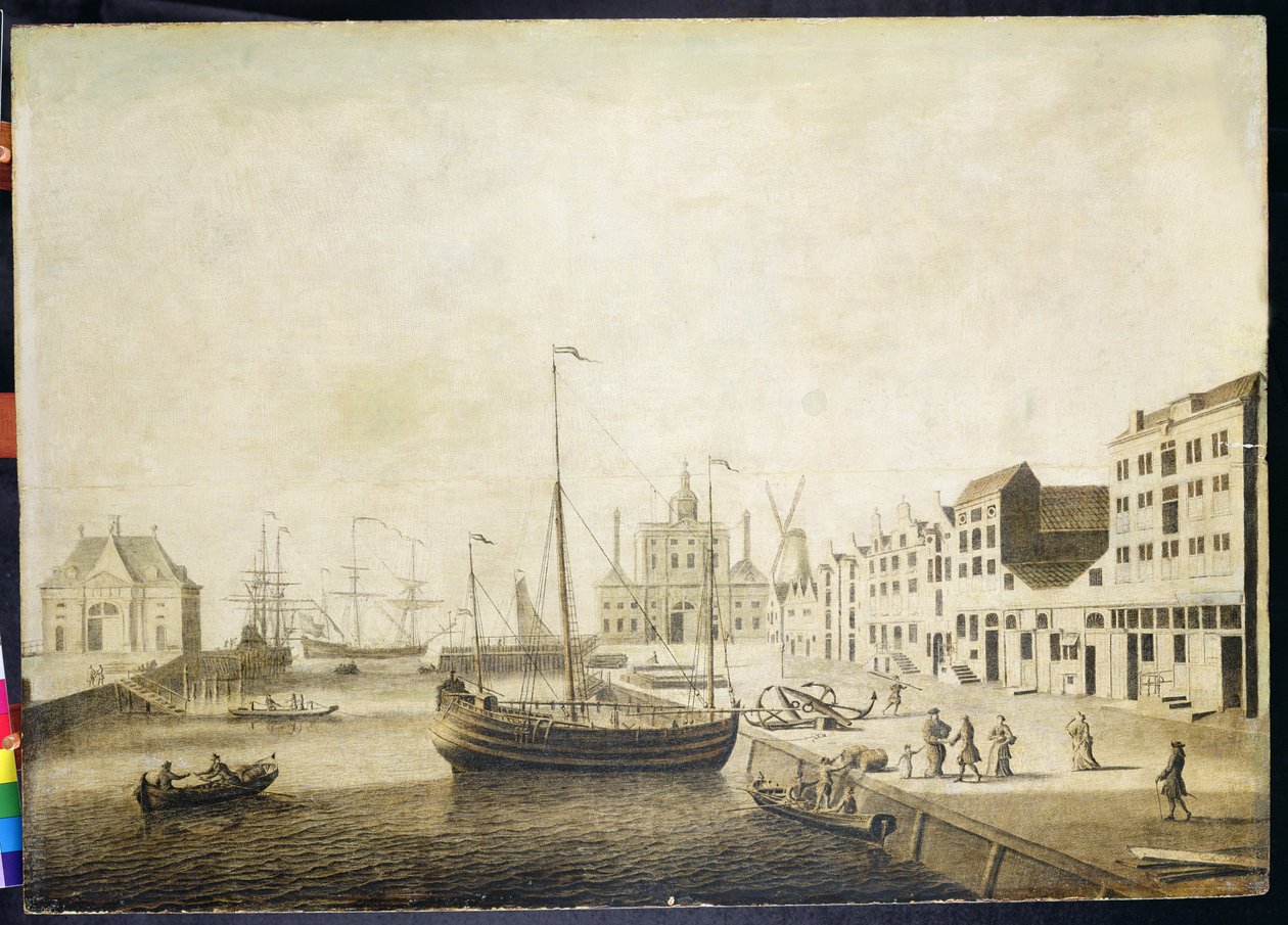 Ansicht des Leuvehaven (Grisaille) von Adriaen or Abraham Salm