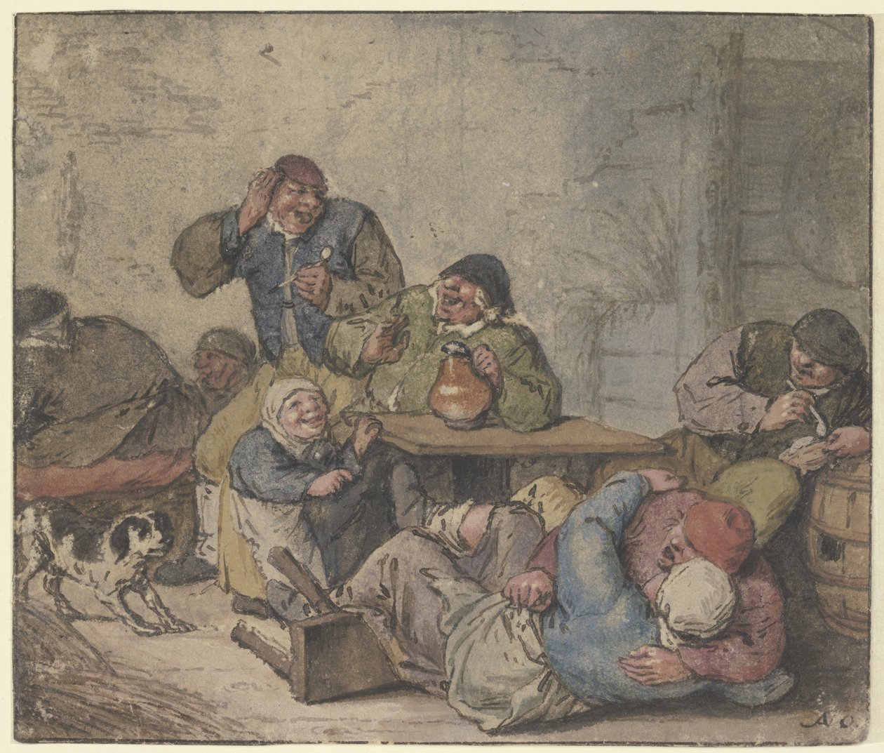 Ausgelassene Bauern im Wirtshaus von Adriaen van Ostade