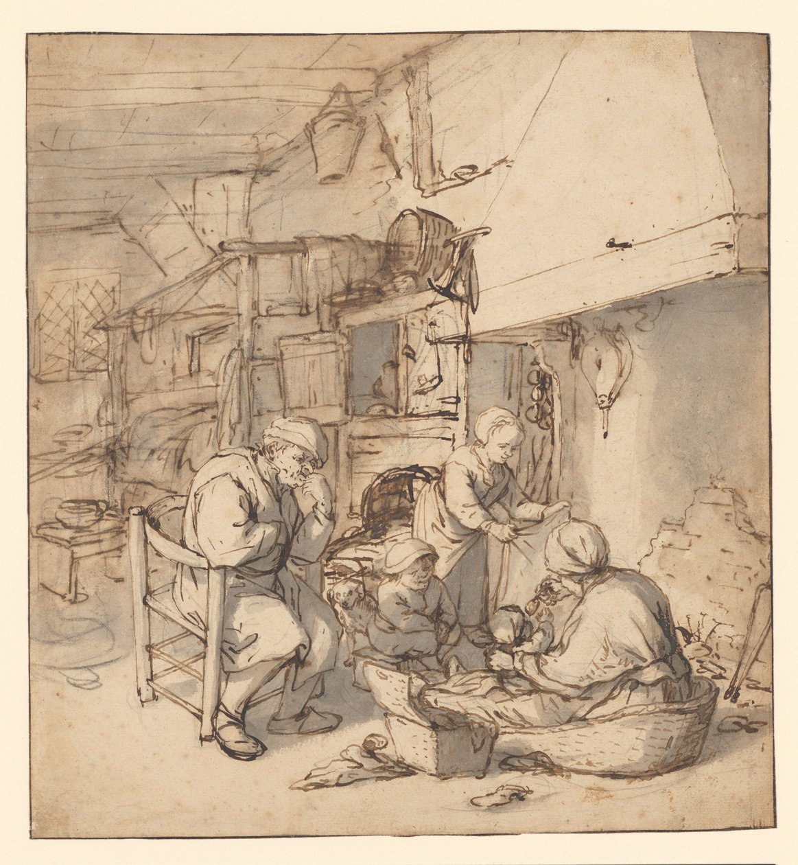 Bauernfamilie am Kamin von Adriaen van Ostade