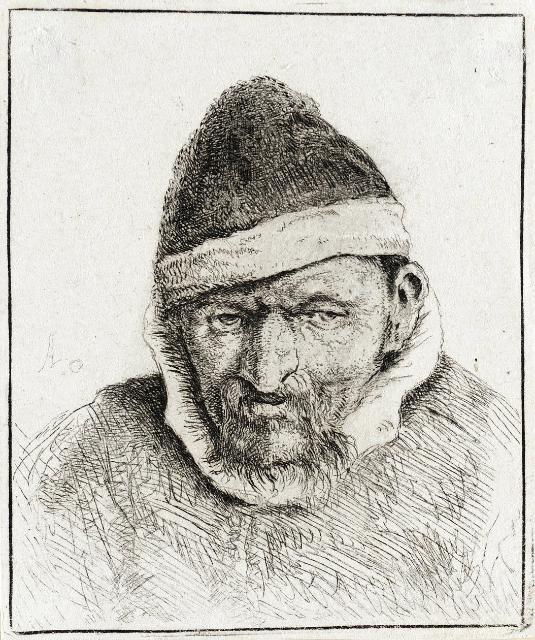 Bauer mit spitzer Pelzmütze von Adriaen van Ostade