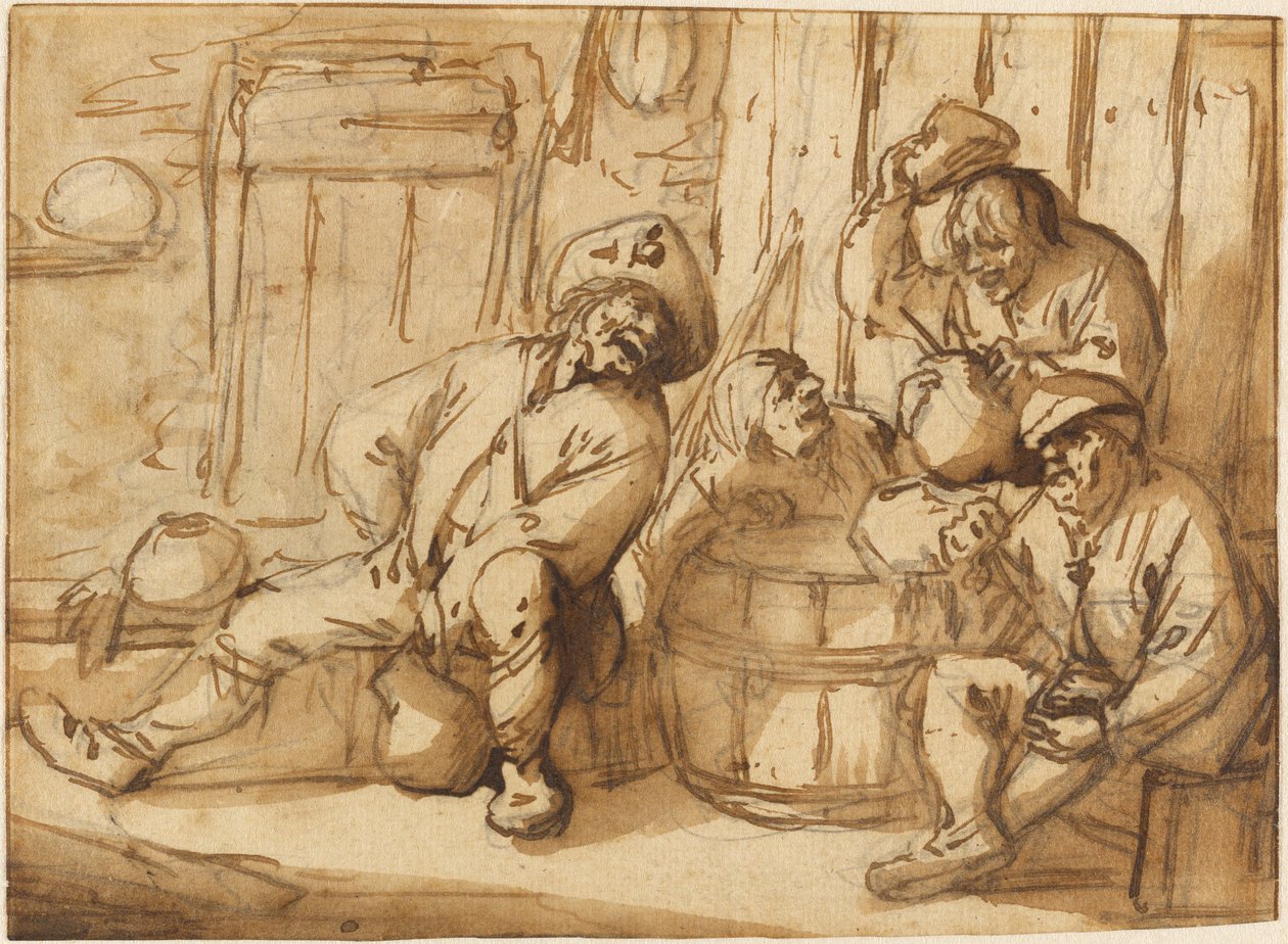 Bauern, die in einer Taverne trinken von Adriaen van Ostade
