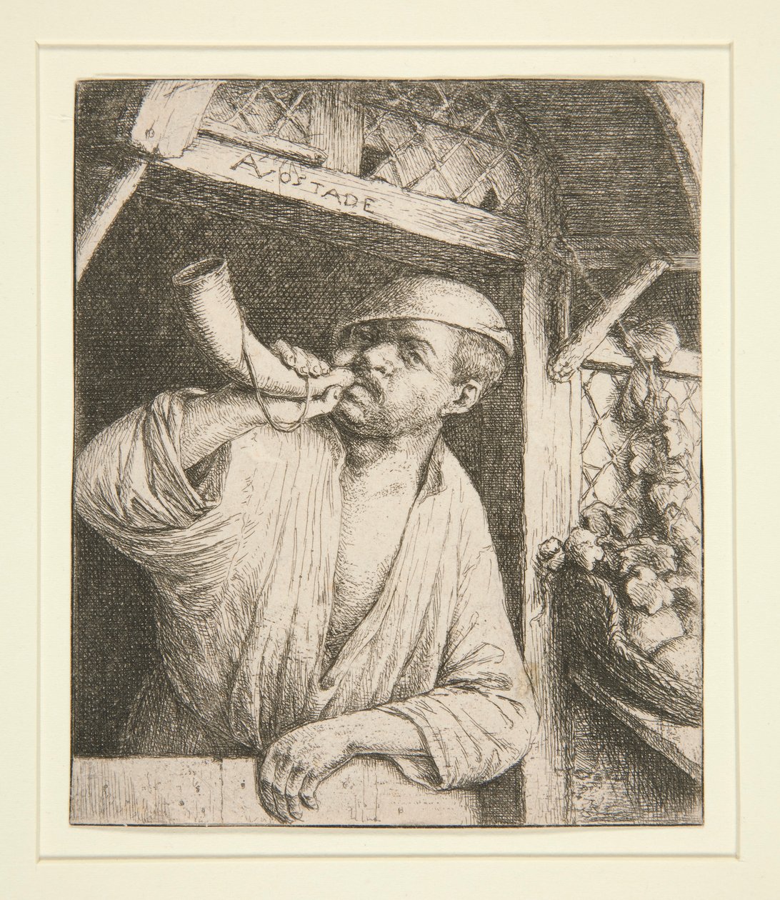 Der Bäcker bläst sein Horn von Adriaen van Ostade