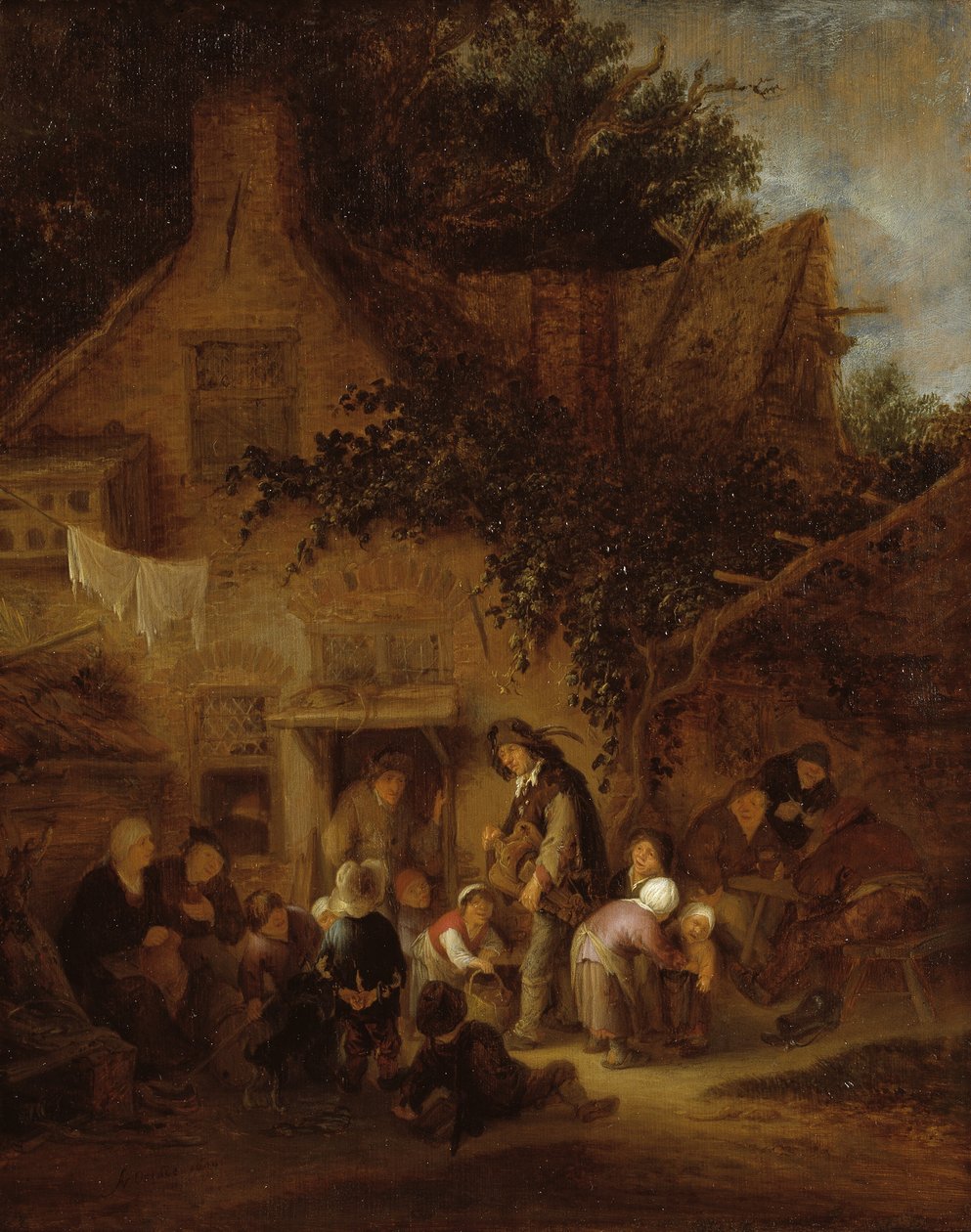 Der Leierkastenmann vor einem Cottage von Adriaen van Ostade