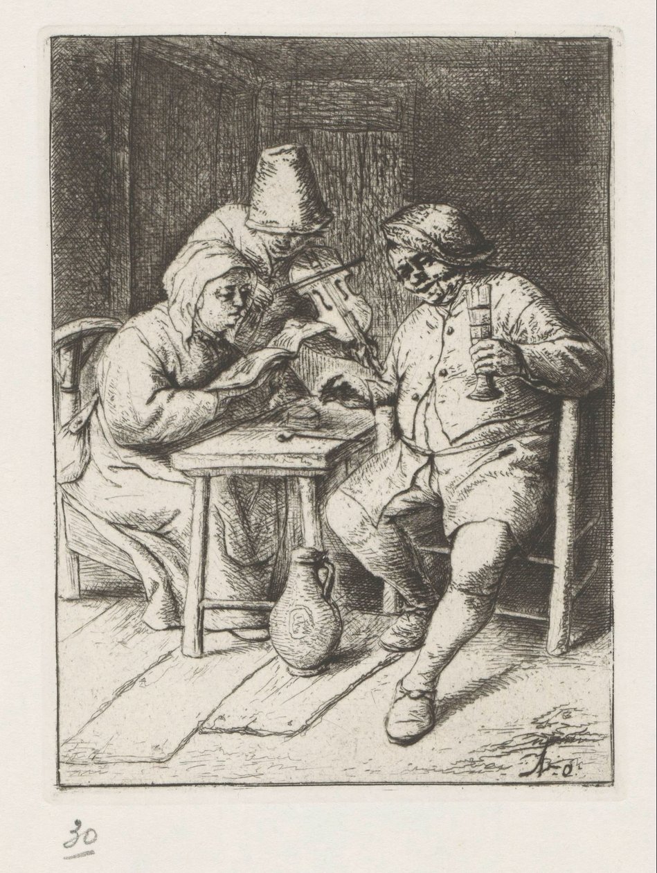Geiger und ein singender Mann und Frau von Adriaen van Ostade