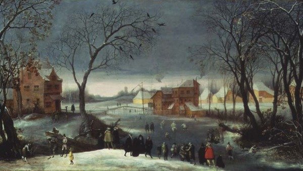 Winterlandschaft mit Schlittschuhläufern von Adriaen van Stalbemt