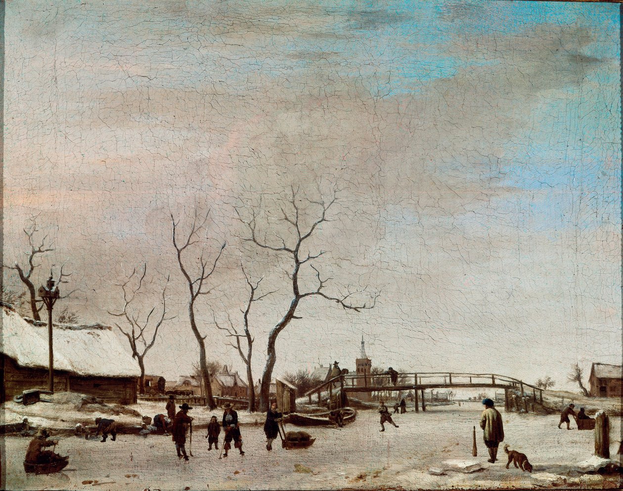 Gefrorener Fluss mit Schlittschuhläufern von Adriaen van de Velde