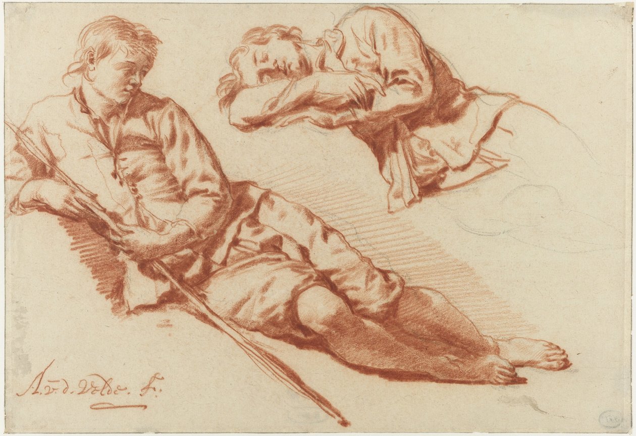 Zwei Studien eines ruhenden Hirten von Adriaen van de Velde