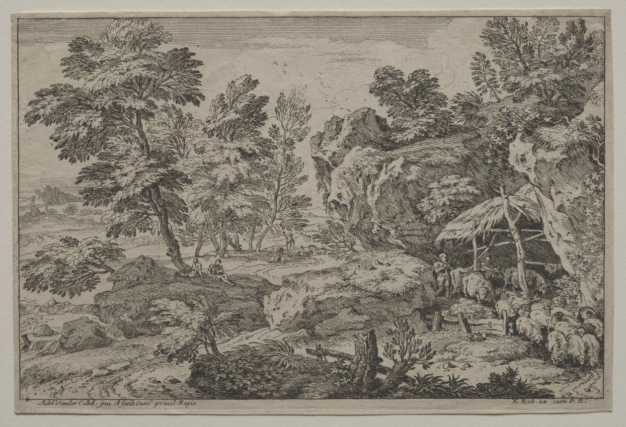 Landschaft mit Hirten und zwei Herden von Adrian van der Cabel