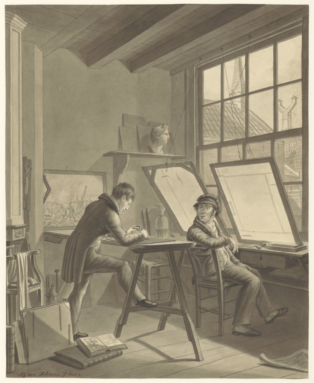 Atelier von Jacob Ernst Marcus in der Rozenstraat in Amsterdam von Adrianus Gerardus van Schoone
