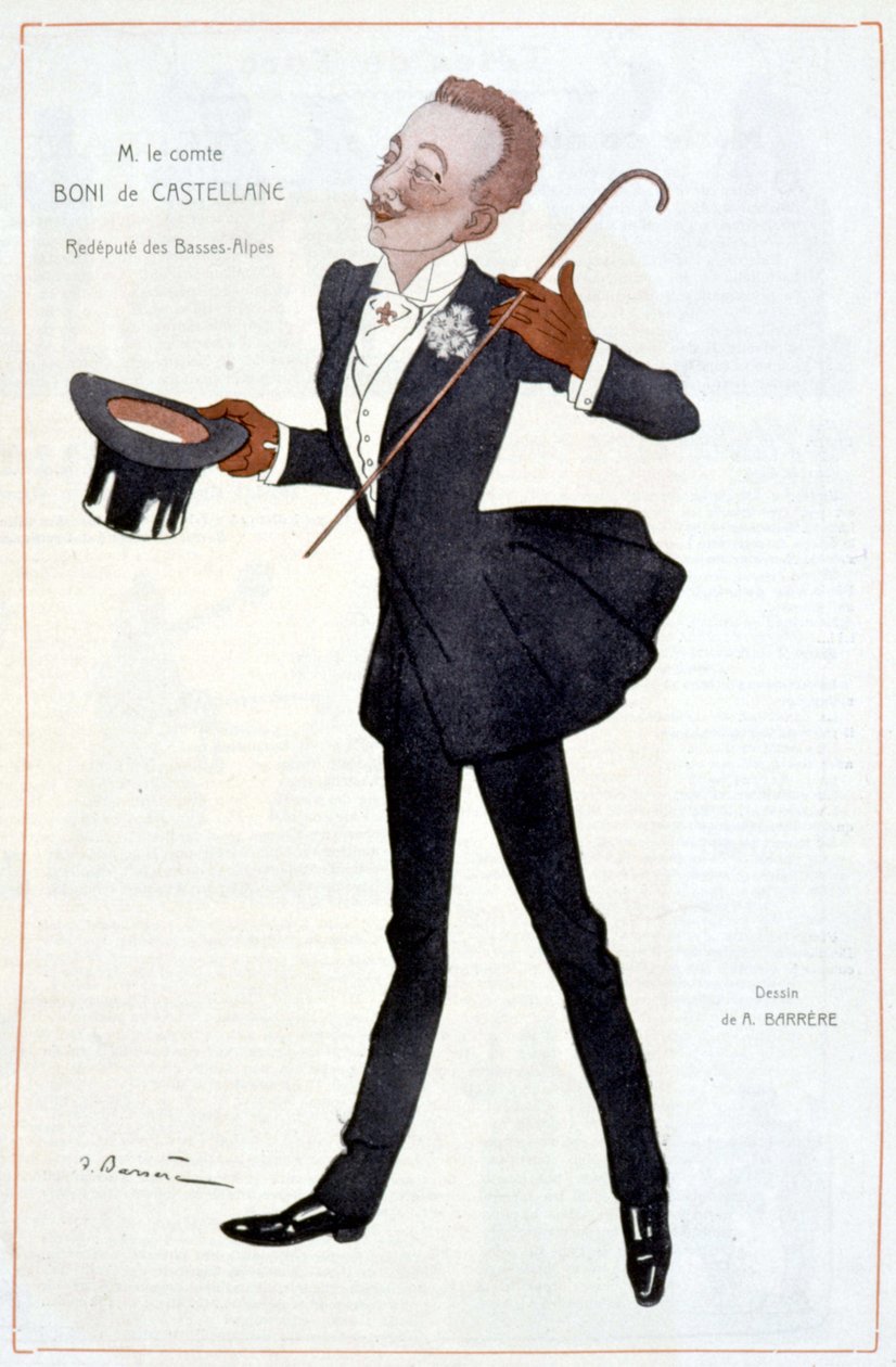 Karikatur von Graf Boni de Castellane - Illustration von Adrien Barrère in „Fantasio“ von Adrien Barrere