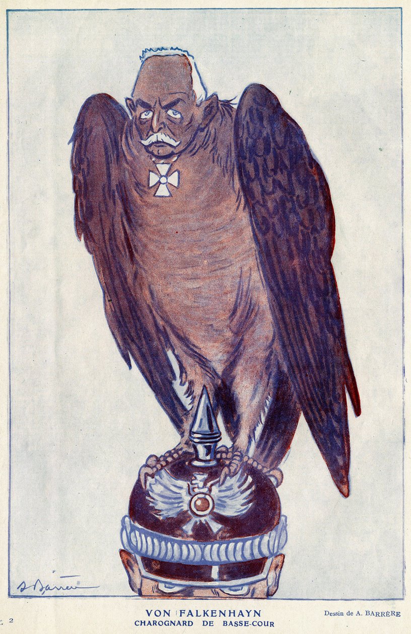 Karikatur des deutschen Generals Erich von Falkenhayn (1861-1922) (Unteres Gericht Charognard) in „Fantasio“ 1916 - Illustration von Adrien Barrère (1877-1931) von Adrien Barrere