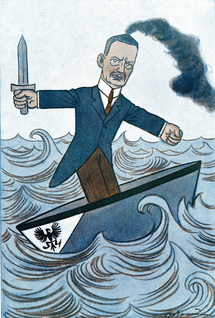 Karikatur von Wilhelm Cuno (1876-1933) deutscher Politiker verantwortlich für maritime Angelegenheiten. Zeichnung von Adrien Barrère (1877-1931) aus Fantasio von Adrien Barrere