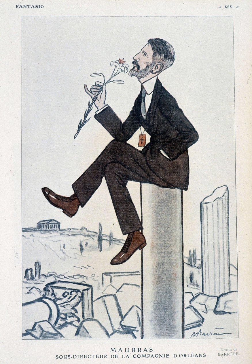 Charles Maurras, französischer Politiker und Schriftsteller (1868-1952), stellvertretender Direktor der Orléans-Kampagne - Illustration von Adrien Barrère (1877-1931) in „Fantasio“ vom 15.05.1923 von Adrien Barrere