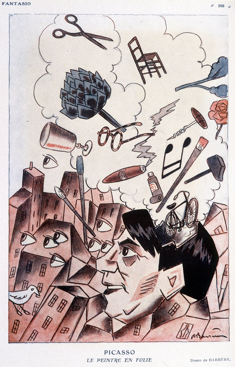Humoristische Zeichnung über Pablo Picasso von Barrère - in Fantasio, vom 15/11/1928. von Adrien Barrere