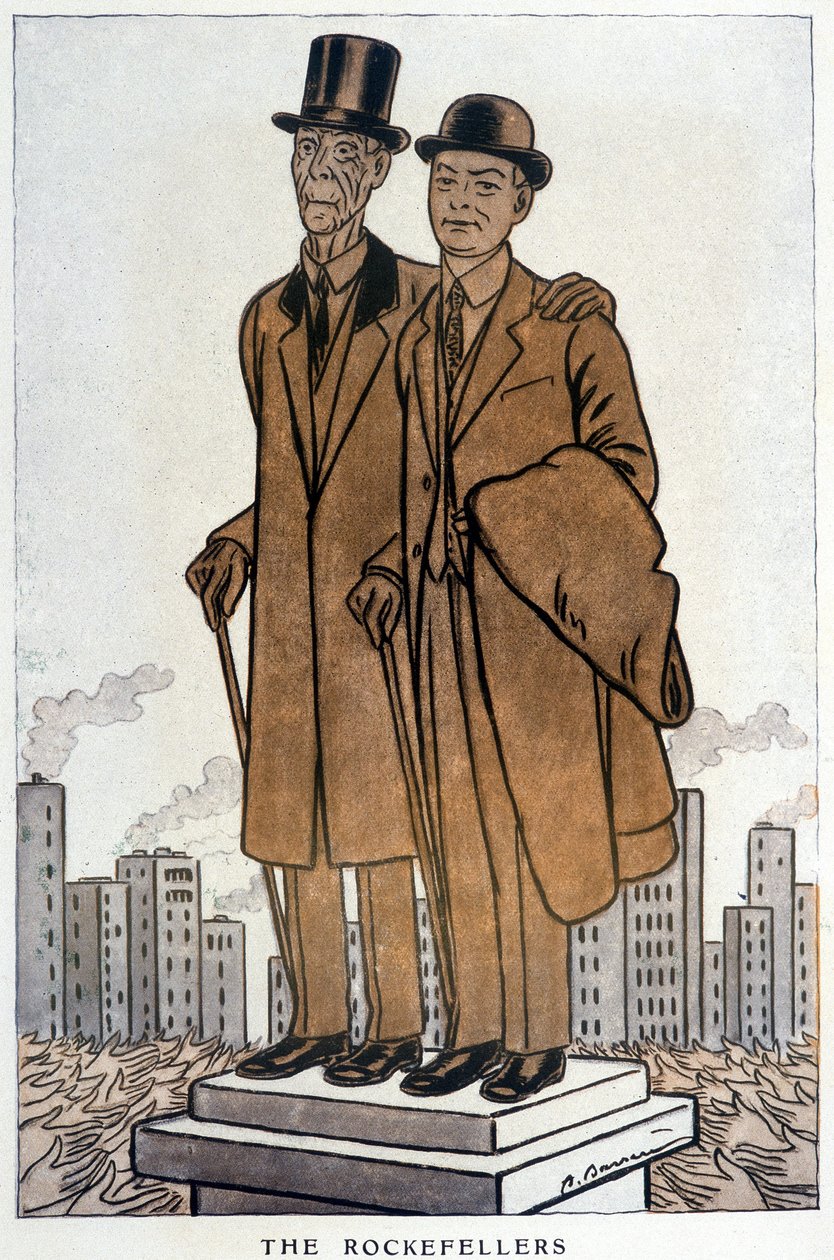 Die Rockefellers, Senior und Junior, amerikanische Krösus - Illustration von Adrien Barrère (1877-1931) in „Fantasio“ vom 01.03.1930 von Adrien Barrere
