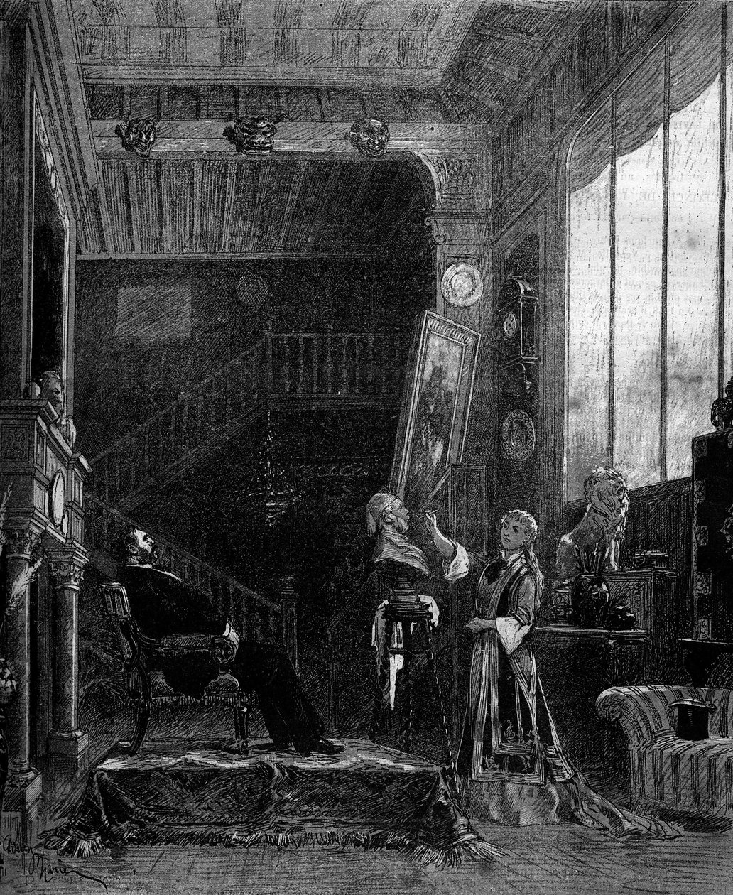 Theateraufführung: Le Nabab von Alphonse Daudet und Pierre Elzear mit Blanche Pierson (Felicia Ruys) und Adolphe Dupuis (Jansoulet). Paris, Théâtre du Vaudeville von Adrien Emmanuel Marie
