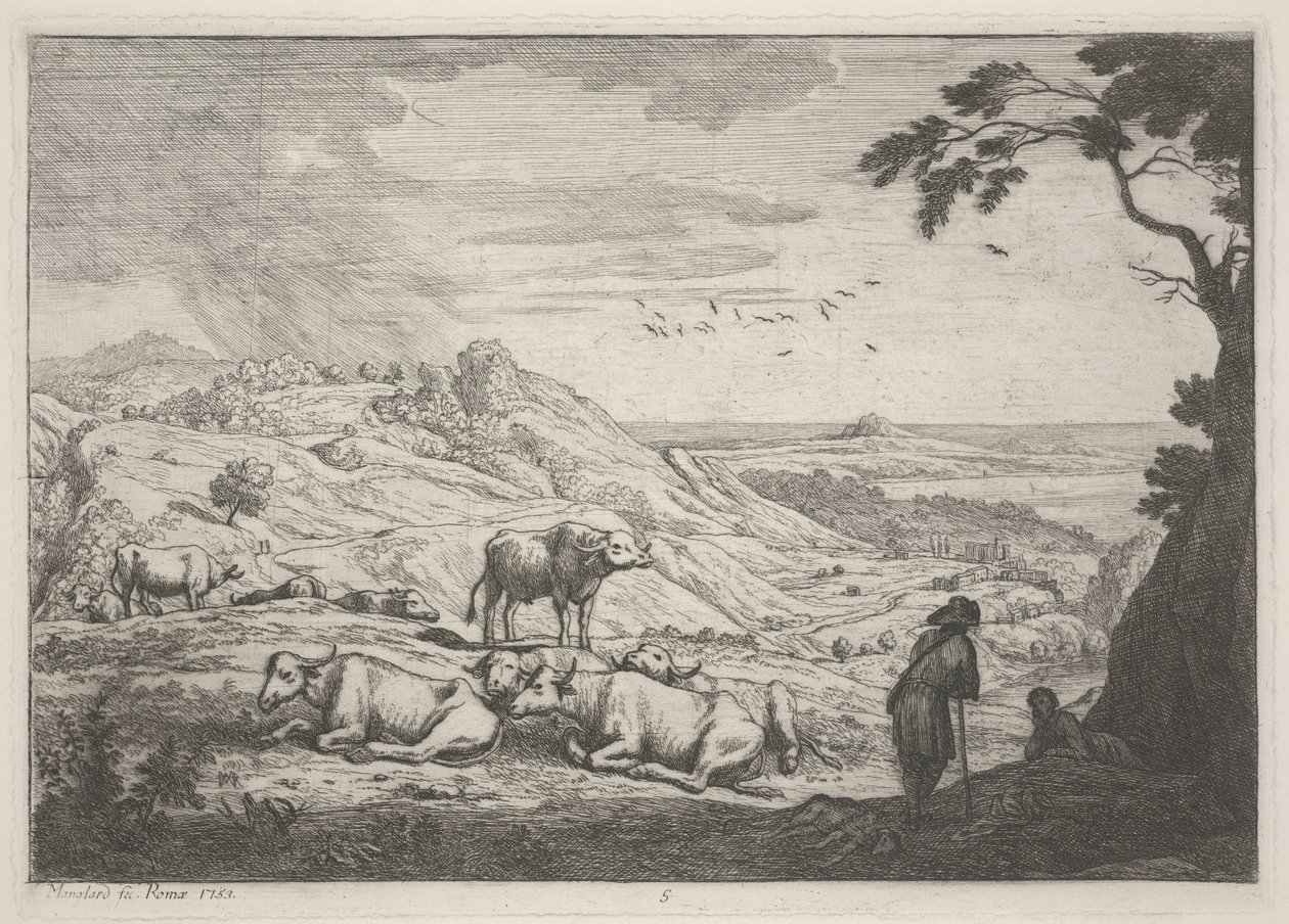 Landschaft mit Kühen von Adrien Manglard